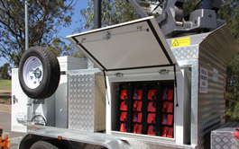 Satellite Trailer showing battery cabinet